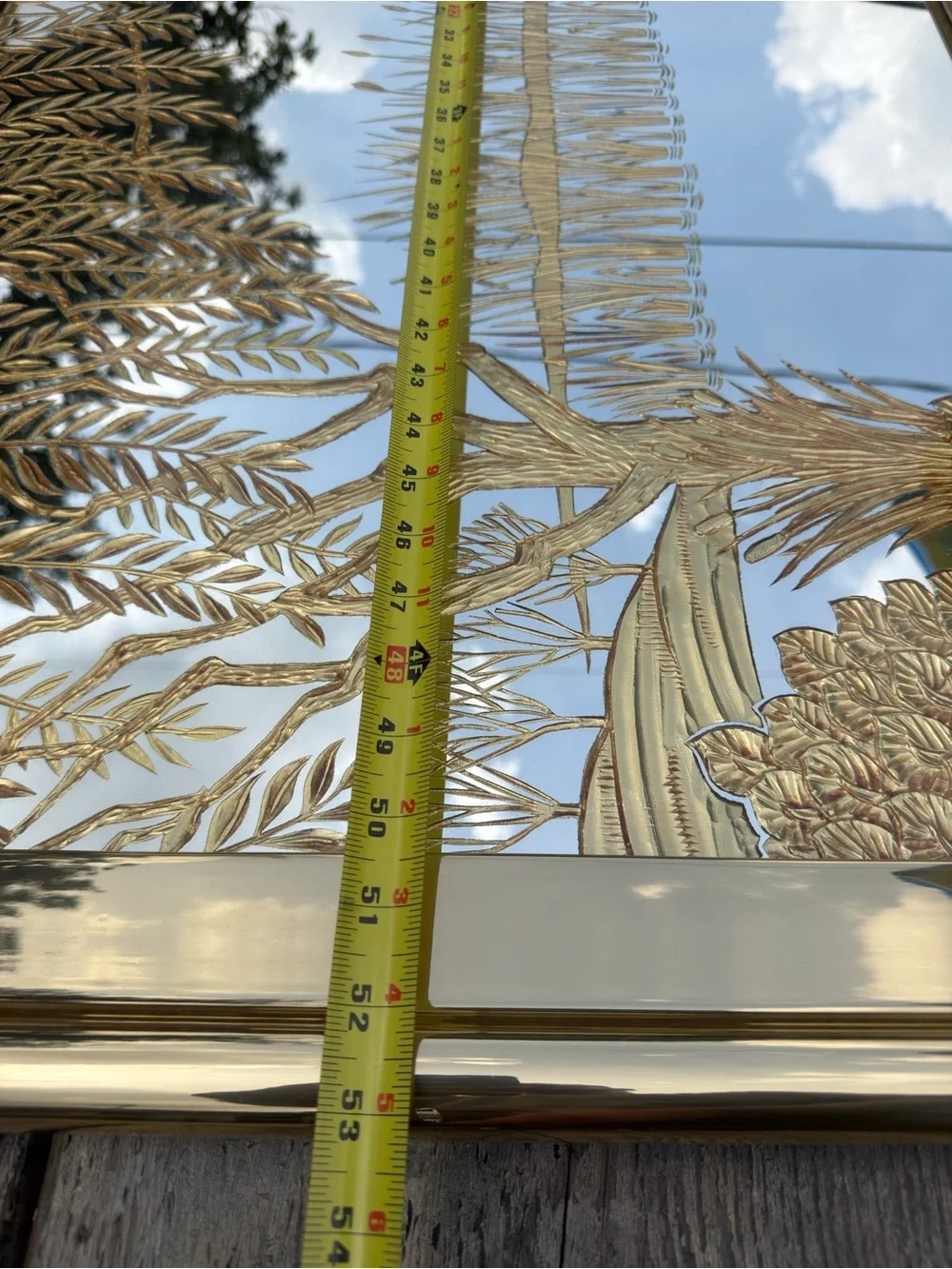 Vintage Hollywood Regency Asian 53x30 Chinoiserie Landscape Gold Etched Mirror